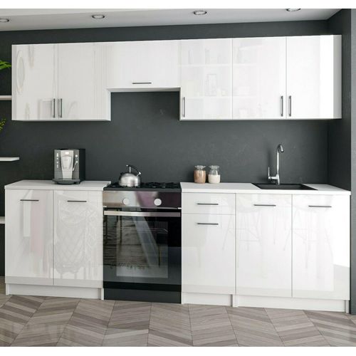 KÜCHE KÜCHENZEILE KÜCHENBLOCK MODERN 240 CM Einbauküche weiss Hochglanz