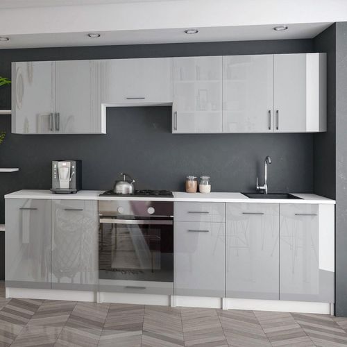 KÜCHE KÜCHENZEILE KÜCHENBLOCK MODERN 240 CM Einbauküche grau Hochglanz