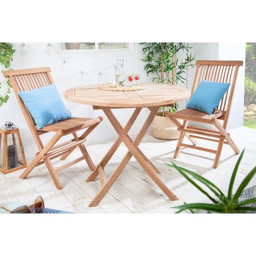 Massiver Gartentisch EMPIRE TEAK 90cm Teakholz rund klappbar