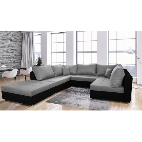 Wohnlandschaft Sofa ANDRO mit Schlaffunktion und Hocker Schwarz-Grau