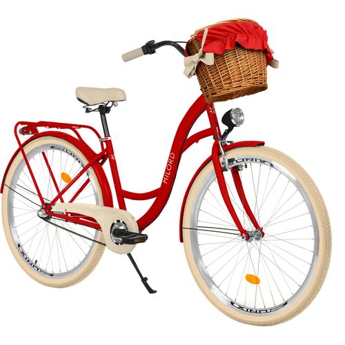 Milord Komfort Fahrrad Mit Weidenkorb Damenfahrrad, 26 Zoll, Rot, 3 Gang Shimano