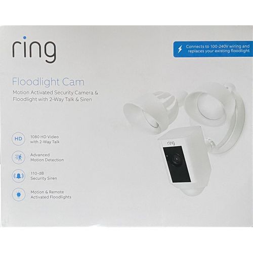 Ring Floodlight Cam, HD Sicherheitskamera mit Flutlicht, Gegensprechfunktion und Sirene, schwarz, und generalüberholt