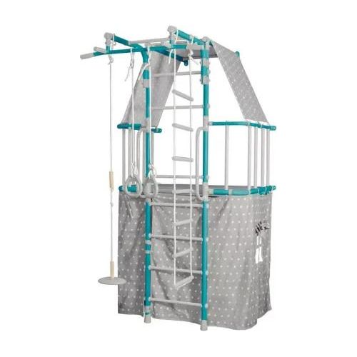 Sprossenwand Spielplatz klettergerüst Indoor Kinder Gymnastikleiter mit Haus Indigo Pastell - türkis