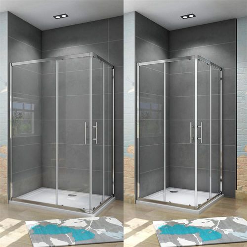 Duschkabinen eckdusche 80x80X185cm Schiebetür Eckeinstieg 5mm ESG Sicherheitsglas Duschabtrennung Mit Duschtasse