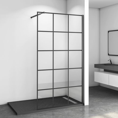 Glaswand (Gittermuster)120x200cm 8mm NANO ESG Glas Schwarz Duschwand Duschglaswand + 73-120cm Stabilisierungs Stange