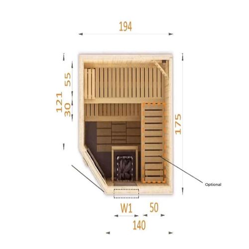 FinnTherm Innensauna Family Innensauna 2 Sitzbänke aus Holz , Saunakabine mit 40 mm Wandstärke, Dampfsauna mit Montagematerial