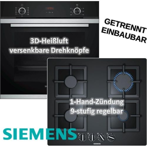 HERDSET Siemens Backofen mit Gas-Kochfeld autark 60cm Teleskopauszug+3D-Heißluft