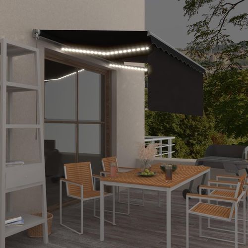Markise Manuell Einziehbar mit Rollo & LED 3,5x2,5 m Anthrazit