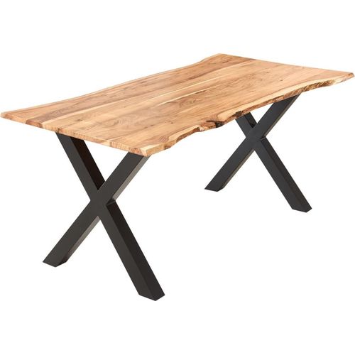 Esstisch Akazie naturfarben 120 x 80 cm X-Gestell schwarz YVONNE