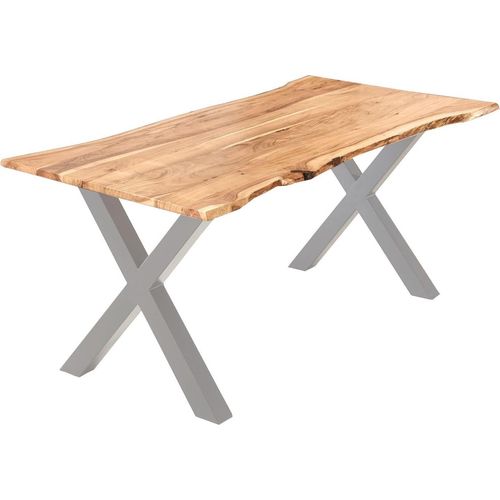Esstisch Akazie naturfarben 300 x 100 cm X-Gestell silber YVONNE