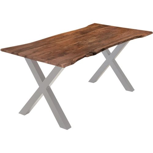 Esstisch Akazie nussbaumfarben 240 x 100 cm X-Gestell silber YVONNE