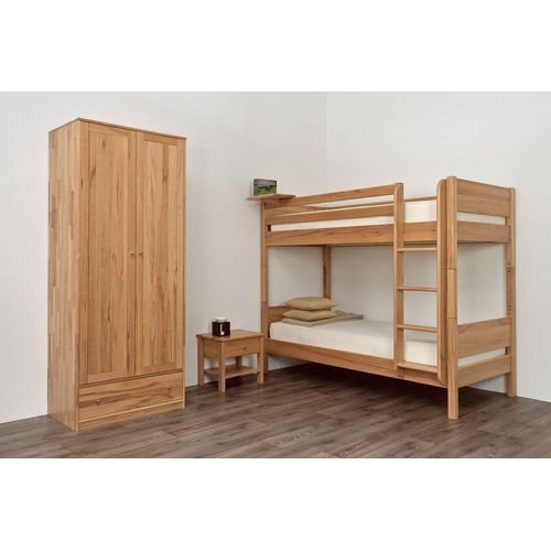 Kinder-Stockbett Castello 90 x 200 cm Buche Natur lackiert mit Leiter