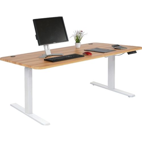 Schreibtisch HWC-D40, Computertisch, elektrisch höhenverstellbar 160x80cm 53kg MVG Eiche-Nachbildung, weiß