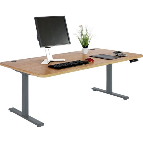Schreibtisch HWC-D40, Computertisch, elektrisch höhenverstellbar 160x80cm 53kg MVG braun Struktur, anthrazit-grau