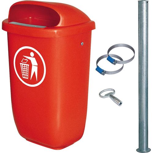 50 Liter Abfallbehälter im Komplettset mit verzinktem Rohrpfosten