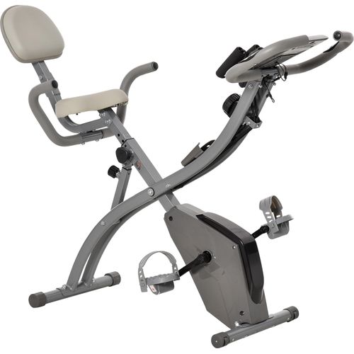 HOMCOM Heimtrainer 2-in-1 Fahrradtrainer LCD-Display klappbarer Hometrainer Trimmrad mit 8 stufig einstellbarem Magnetwiderstand und 1 Paar Spannseil Stahl Grau 97x51x115 cm