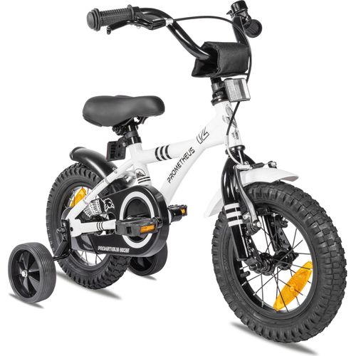 PROMETHEUS Kinder Fahrrad ab 3 Jahre | 12 Zoll Kinderrad mit Stützräder | Weiss & Schwarz