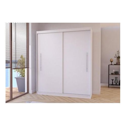 Schwebetürenschrank Kleiderschrank Schrank Garderobe Torino (Weiß/Weiß) 200cm
