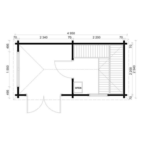 Saunahaus Pori-70, 70 mm Wandstärke (488 x 254 cm)