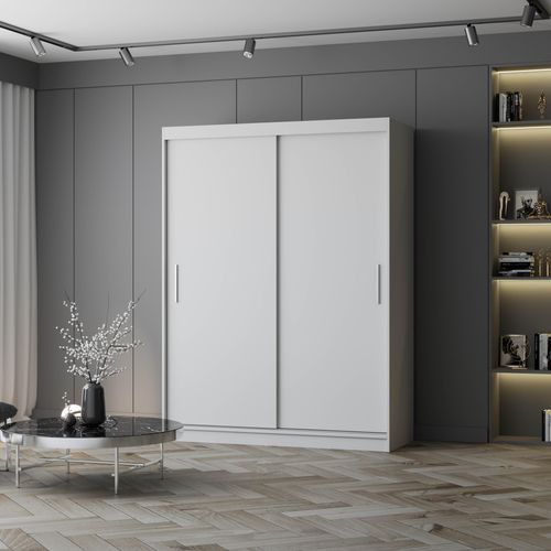 Schwebetürenschrank Kleiderschrank Schrank Garderobe Vista 04 (Weiß/Weiß) 150cm