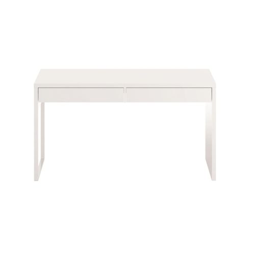 Houston-Schreibtisch, umkehrbarer Bürotisch, PC-Halter-Arbeitstisch mit 2 Schubladen, cm 138x50h75, glänzend weiß