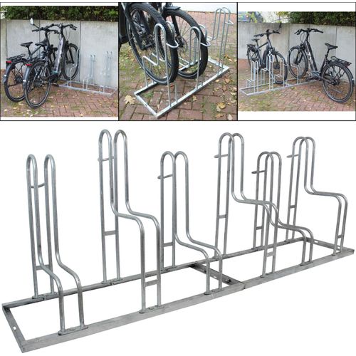 Fahrradständer für 6 Fahrräder höhenversetzt 210 x 75,5 cm Stahl feuerverzinkt grau 2x3 Bodenparker Reihenparker