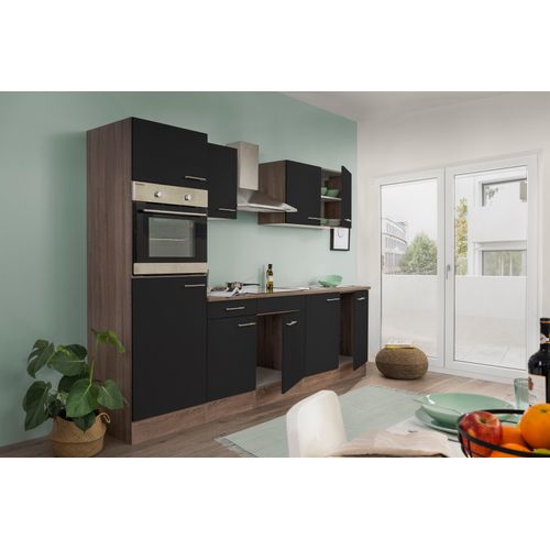 Küche Küchenzeile Leerblock Eiche York Schwarz Oliver 270 cm Respekta
