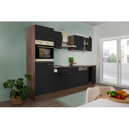 Küche Küchenzeile Leerblock Eiche York Schwarz Oliver 280 cm Respekta