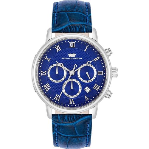 Herren Chronograph silber Echtleder blau