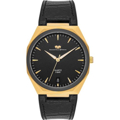 Herren Quarzuhr gelbgold Echtleder/Silikon schwarz