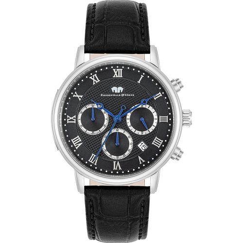 Herren Chronograph silber Echtleder schwarz