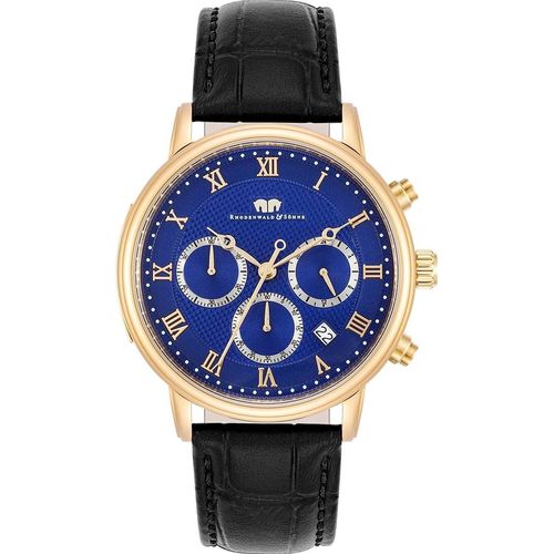 Herren Chronograph gelbgold Echtleder schwarz