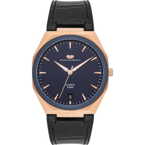 Herren Quarzuhr roségold Echtleder/Silikon schwarz