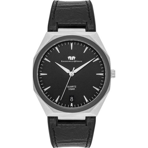 Herren Quarzuhr silber Echtleder/Silikon schwarz