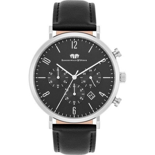Herren Chronograph silber Echtleder schwarz