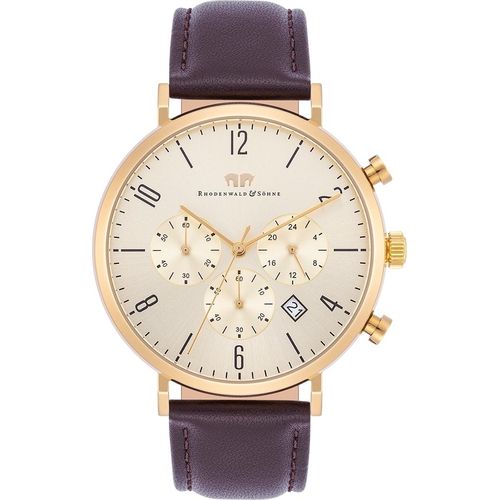 Herren Chronograph gelbgold Echtleder braun