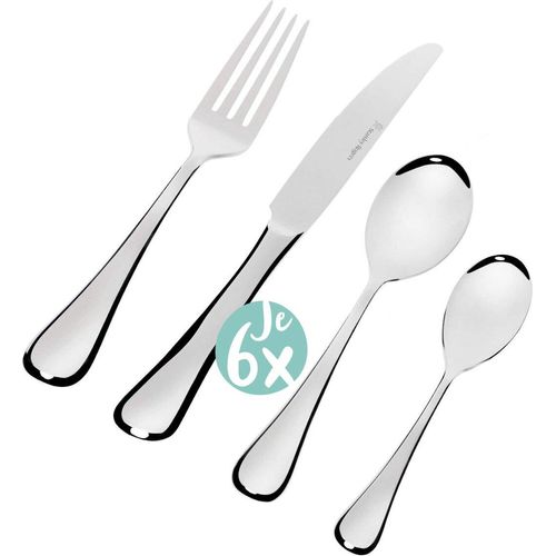 Stanley Rogers Besteckset CHELSEA, hochwertiges Tafelbesteck für 6 Personen, je 6 edle Messer, Gabeln, Suppenlöffel & Teelöffel in Premium-Geschenkbox verpackt (Farbe: Silber), Menge: 1 x 24er Set