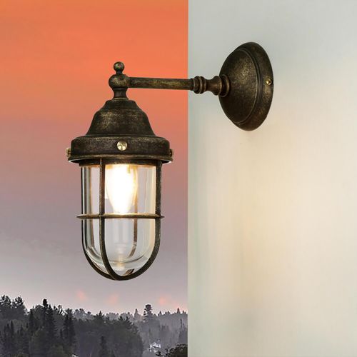 Außenleuchte Messing massiv Glas IP44 E27 Maritim Antik Premium Wandlampe außen haus Garten