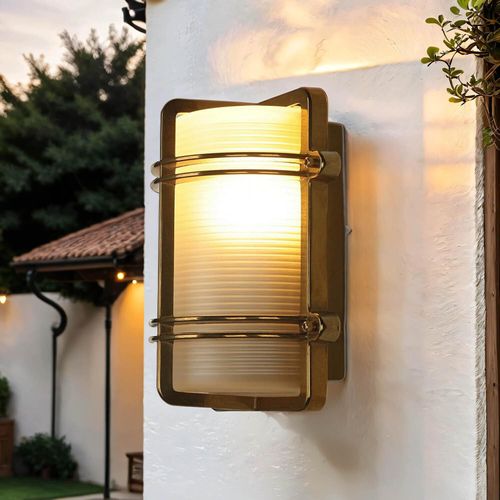Außenwandleuchte Glas echtes Messing IP54 Maritim eckig TOMASO Lampe Antik Jugendstil Haus Haustür