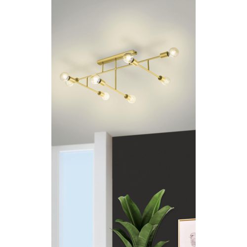 EGLO Deckenlampe Belsiana 1, 8 flammige Deckenleuchte, Wohnzimmerlampe aus Metall in Messing-Gebürstet, Schlafzimmerlampe mit E27 Fassung