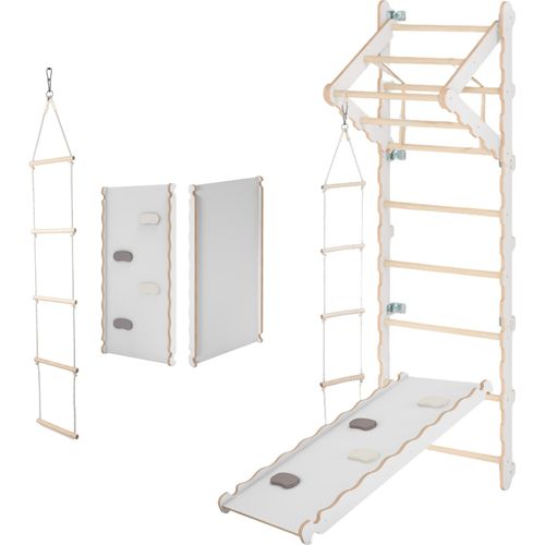 MAMOI® Klettergerüst Indoor, Sprossenwand für kinderzimmer, Kletterwand und spielgeräte mit Rutsche, Turngeräte mit Klimmzugstange für drinnen, Sportgeräte ab 3 jahren