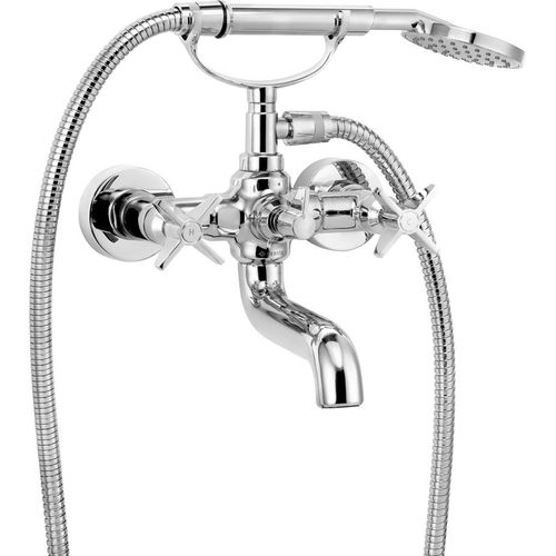 Wannenarmatur für Wandmontage mit Duschset TEMISTO-30 Chrom, B/H/T: 21,2/14,3/18,4 cm