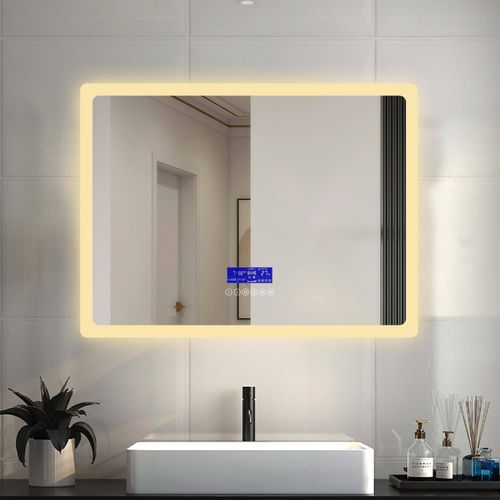 LED Badspiegel 70×50cm 2 Lichtfarbe 2700/6000K Wandspiegel mit Bluetooth, Touch, Beschlagfrei,IP44 Kalt/Warmweiß energiesparend
