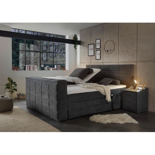 Designer Boxspringbett 120x200 cm Dubai | H2 | H3 | H4 bis 130 KG – mit Motor & TV Halterung
