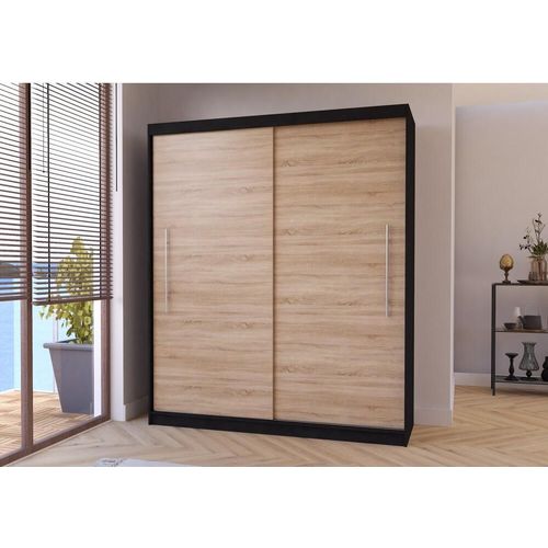 Schwebetürenschrank Kleiderschrank Schrank Garderobe Torino (Schwarz/Sonoma) 200cm