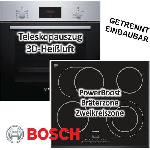 HERDSET Bosch Backofen mit Glaskeramikkochfeld - autark, 60 cm Teleskopauszug