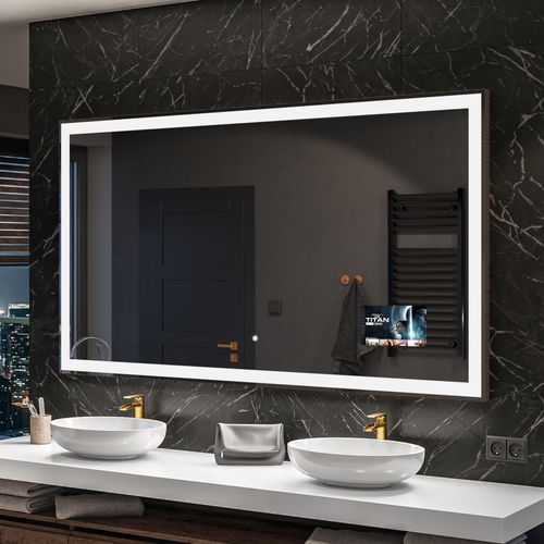 Artforma Badspiegel SMART 120x80 cm - mit LED Beleuchtung - LED Farbe Kaltweiß 7000K - Individuell Nach Maß - Beleuchtet Wandspiegel Lichtspiegel Badezimmerspiegel | Lichtschalter: Touch Schalter |SLED001 Image