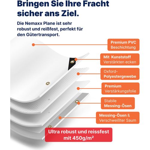 Abdeckplane 5x10m (50m²) Grau – LKW Plane 450g/m², wasserdicht, UV-beständig, Ösen