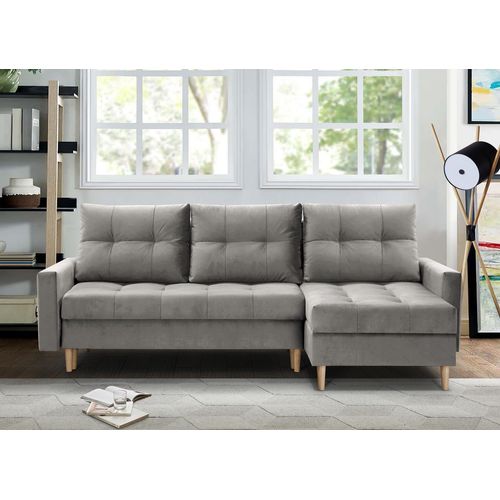 Ecksofa im Skandinavisches Stil mit universelle Ottomane HALANT mit Schlaffunktion (Beige, Velour)