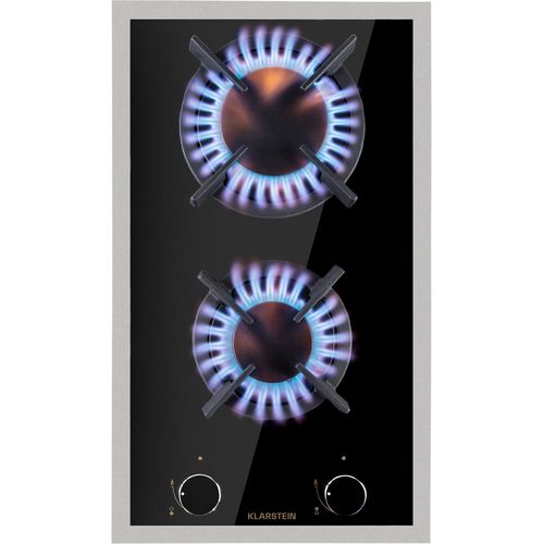 Klarstein Gasherd, Gaskochfeld 2 Flammig, Einbau-Gaskocher für Zuhause & Wohnmobil, Campingkocher mit Glasplatte, Gasherd für Propan- und Erdgas, Edelstahl Gas-Herdplatte Wok Brenner 4200 Watt